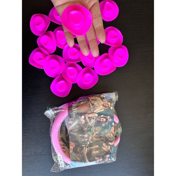 20 Mini Cowgirl Hats + Pink Headband | Bachelorette Bottle Toppers & Party Decor - Picture 2 of 6